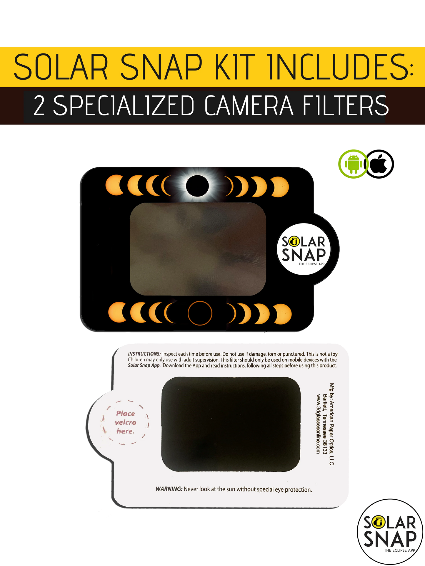 Solar Snap sólarsíur fyrir snjallsíma + sólmyrkvagleraugu