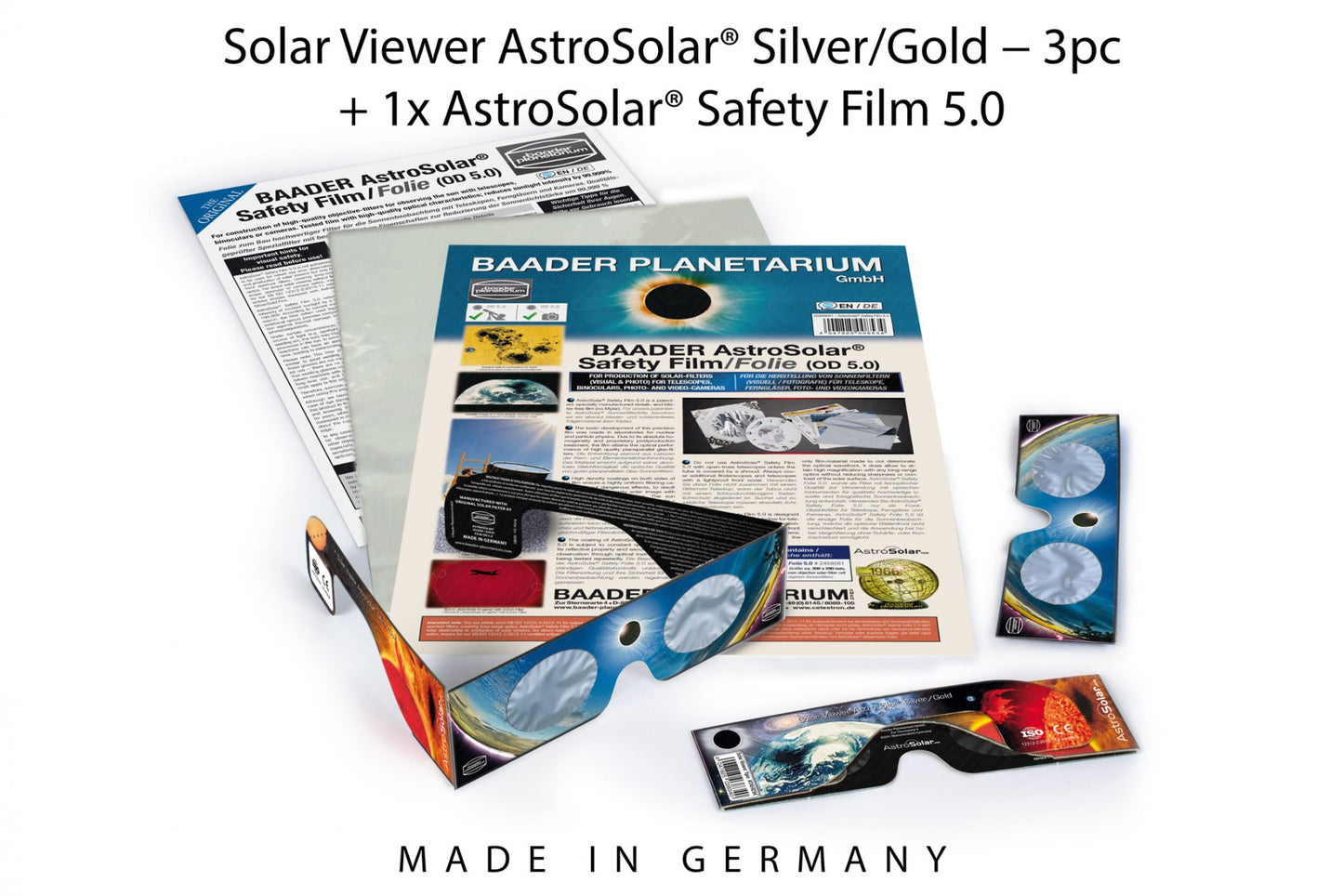 Sólmyrkvagleraugu (3 stk) + 1 stk AstroSolar® sólarsía (A4 örk)